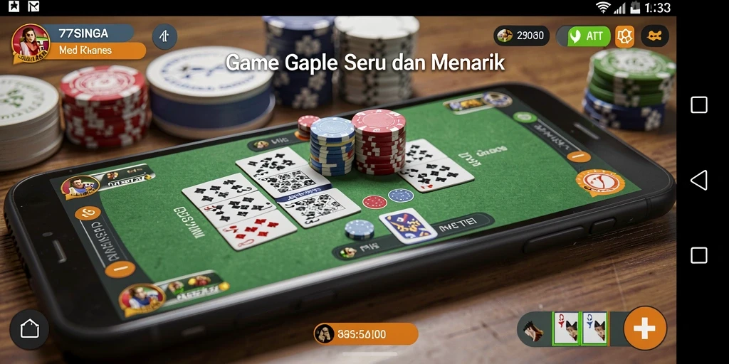 Tampilan gameplay Gaple yang seru di 77SINGA.