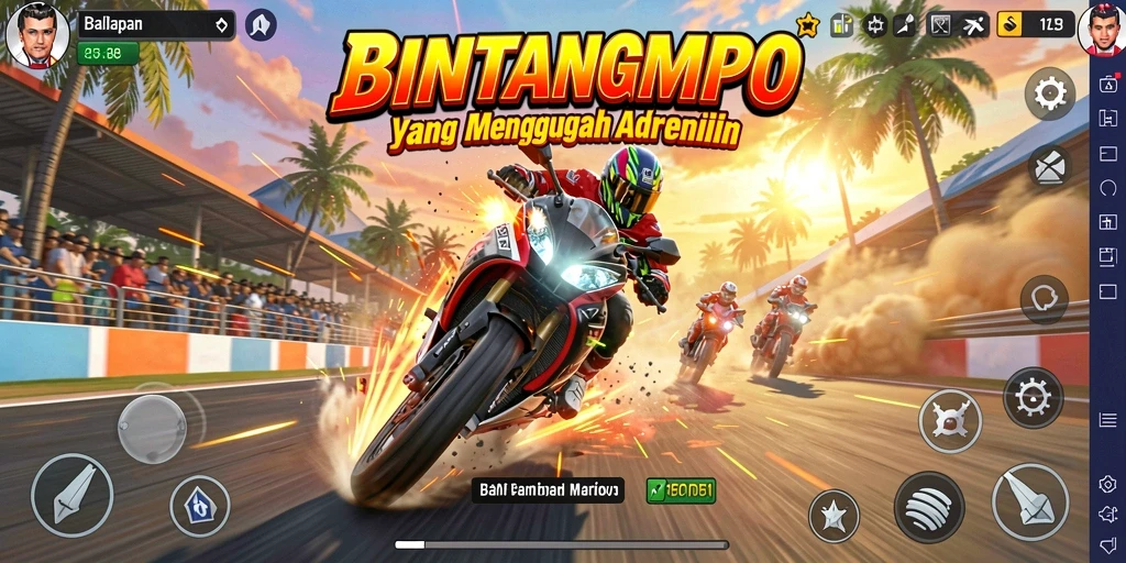 Gameplay seru di BINTANGMPO dengan aksi balapan motor yang mendebarkan.