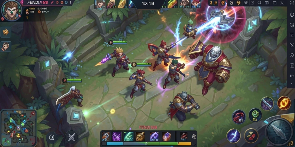 Gameplay seru dalam pertarungan tim di arena MOBA.